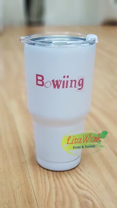 สกรีนแก้ว YETI โลโก้ Bowiing | รับสกรีนโลโก้ ราคาถูก งานด่วน ไม่มีขั้นต่ำ