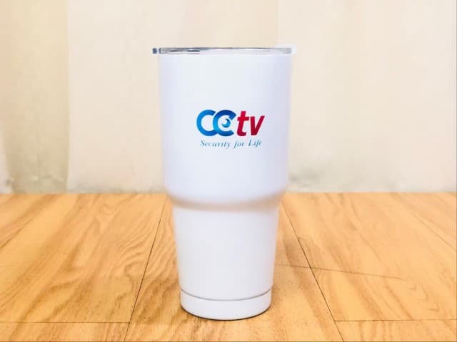 สกรีนแก้ว YETI โลโก้ CCTV | รับสกรีนโลโก้ ราคาถูก งานด่วน ไม่มีขั้นต่ำ