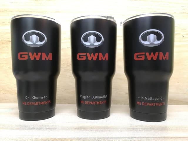 สกรีนแก้ว YETI โลโก้ GWM | รับสกรีนโลโก้ ราคาถูก งานด่วน ไม่มีขั้นต่ำ